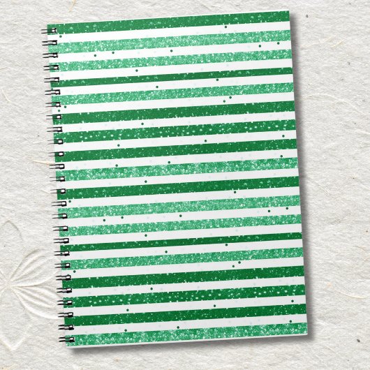 Nature Green White Horizontal Glitter Stripes Notizblock