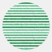 Nature Green White Horizontal Glitter Stripes Runder Aufkleber (Vorderseite)