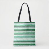 Nature Green White Horizontal Glitter Stripes Tasche (Vorderseite)