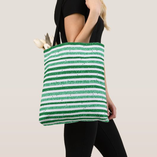 Nature Green White Horizontal Glitter Stripes Tasche (Von Nahem)