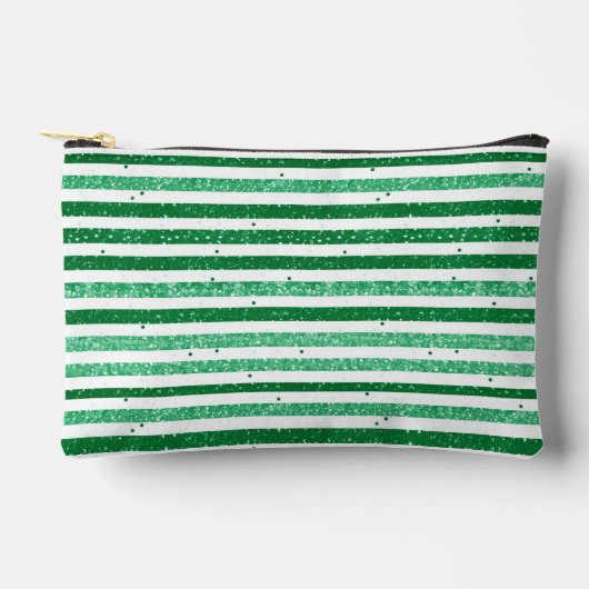 Nature Green White Horizontal Glitter Stripes Zubehörtasche (Vorderseite)