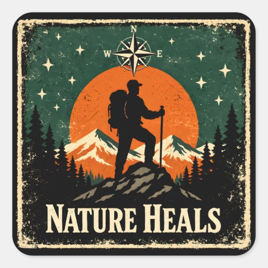 Nature Heals – Outdoor Wellness Mindful Quadratischer Aufkleber (Vorderseite)