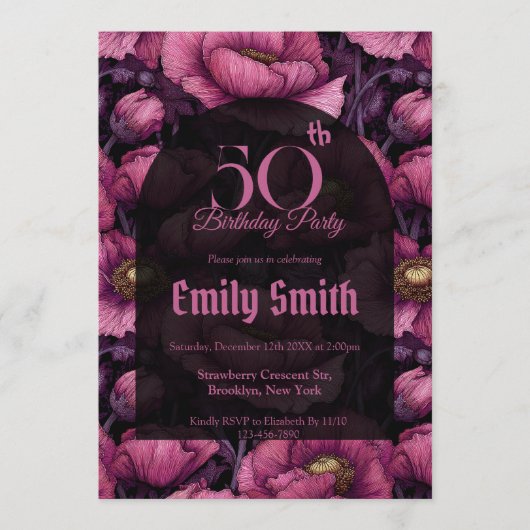 Nature Inspired Anemones Sparkle First Birthday  Einladung (Vorderseite)