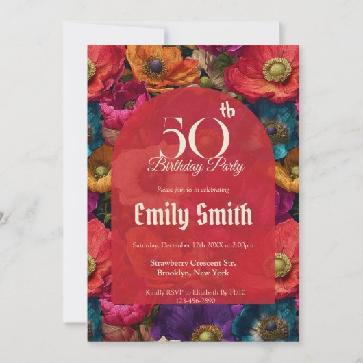 Nature Inspired Anemones Themed Surprise Birthday  Einladung (Vorderseite)