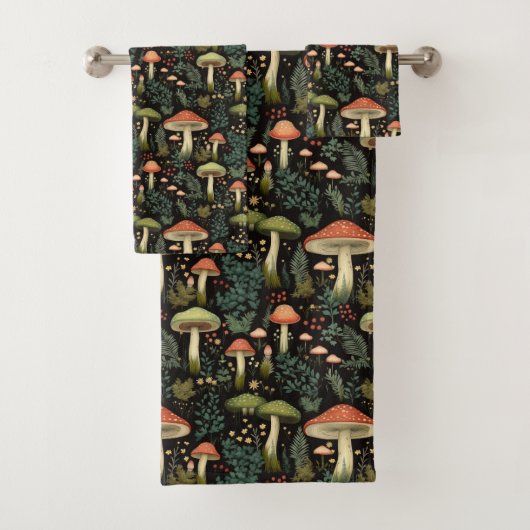 Nature-Inspired Bath Towel Mushrooms & Moss Art Badhandtuch Set (Insitu)