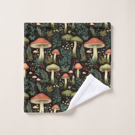 Nature-Inspired Bath Towel Mushrooms & Moss Art Badhandtuch Set (Waschlappen)
