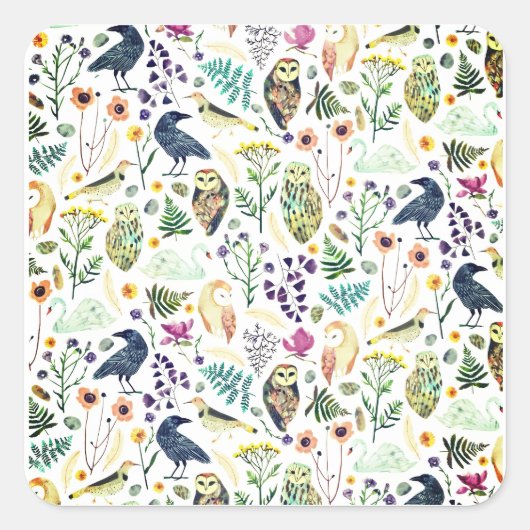 Nature-Inspired Botanical Pattern Decorative Throw Quadratischer Aufkleber (Vorderseite)