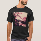 Nature Inspired Cherry Blossom River and Bridge T-Shirt (Vorderseite)
