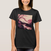 Nature Inspired Cherry Blossom River and Bridge T-Shirt (Vorderseite)