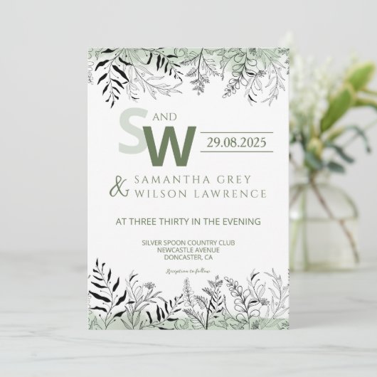 Nature inspired Greenery  Wedding Invitation Einladung (Stehend Vorderseite)