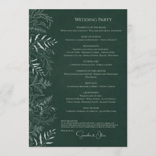 Nature Inspired  Greenery Wedding Program Card Programm (Rückseite)