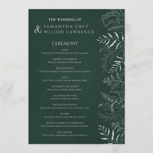 Nature Inspired  Greenery Wedding Program Card Programm (Vorderseite)