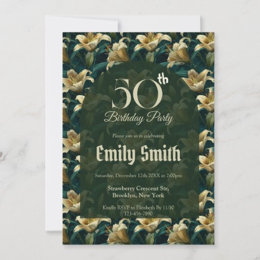 Nature Inspired Lilies Sparkle 40Th Birthday Einladung (Vorderseite)