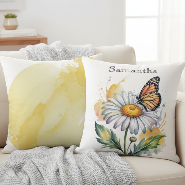Nature Inspired Monarch Butterfly and Daisy Kissen (Monarch butterfly and daisy throw pillow)