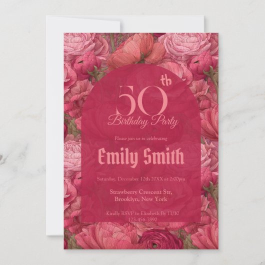 Nature Inspired Ranunculus Luxury Outdoor Birthday Einladung (Vorderseite)