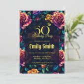 Nature Inspired Rose Sparkle 5Th Birthday Einladung (Stehend Vorderseite)