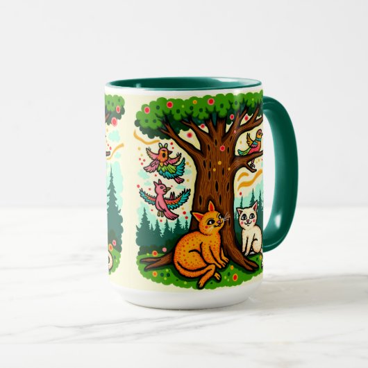 Nature-Inspired Tree and Animals Ceramic Mug Tasse (VorderseiteRechts)