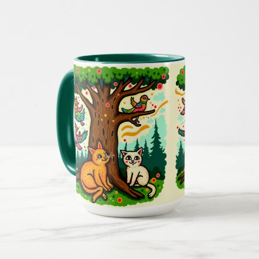 Nature-Inspired Tree and Animals Ceramic Mug Tasse (Vorderseite Links)