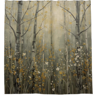 Nature Inspired Wild Flowers Birch Tree Forest Sce Duschvorhang
