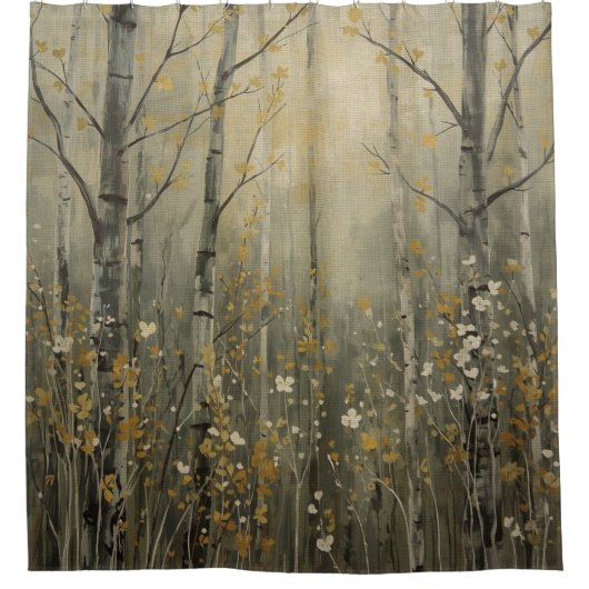 Nature Inspired Wild Flowers Birch Tree Forest Sce Duschvorhang (Vorderseite)