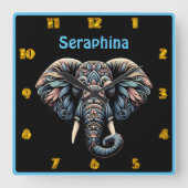 Nature inspiriert komplexe Elefantengestaltung Quadratische Wanduhr (Vorderseite)