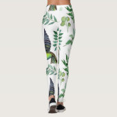 Nature-Inspirierte Grünblütenmuster-Blume Vogelmus Leggings (Rückseite)