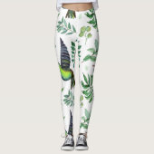 Nature-Inspirierte Grünblütenmuster-Blume Vogelmus Leggings (Vorderseite)