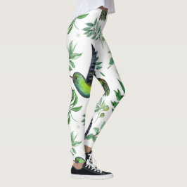 Nature-Inspirierte Grünblütenmuster-Blume Vogelmus Leggings