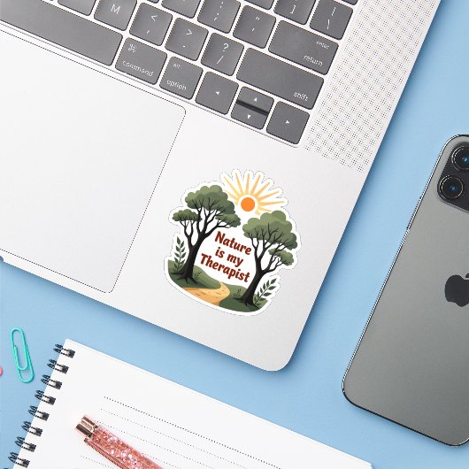 Nature is my therapist - Wanderlust Sticker (Laptop mit iPhone)
