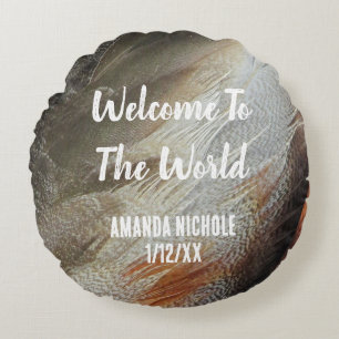 Nature Kinderzimmer Bird Feather Foto Gender Neutr Rundes Kissen