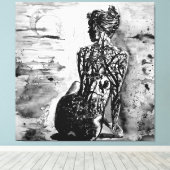 Nature Lady Canvas drucken Schwarz-weiße Malerei Leinwanddruck (Insitu (Holzboden))