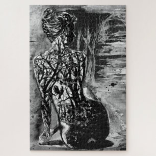 Nature Lady Jigsaw Puzzle Schwarz-Weiß-Malerei