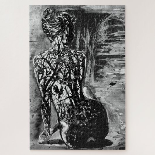 Nature Lady Jigsaw Puzzle Schwarz-Weiß-Malerei (Vertikal)