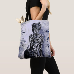 Nature Lady Tote Bag - Schwarz-Weiß-Malerei Tasche