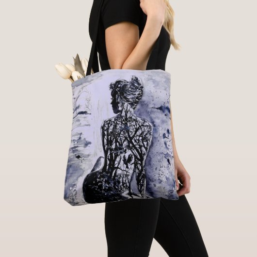 Nature Lady Tote Bag - Schwarz-Weiß-Malerei Tasche (Von Nahem)