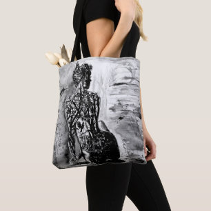 Nature Lady Tote Bag Schwarz-weiß - Malerei Tasche