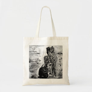 Nature Lady Tote Bag Schwarz-weiße Malerei Tragetasche