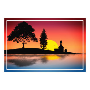 Nature Lake Trees Couple Silhouette Artwork-57178 Fotodruck