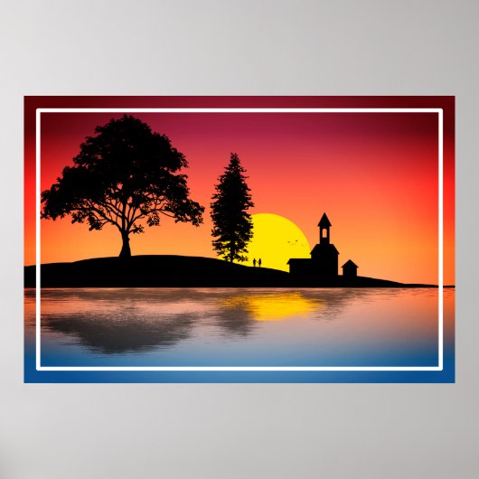 Nature Lake Trees Couple Silhouette Artwork-57178 Poster (Vorne)