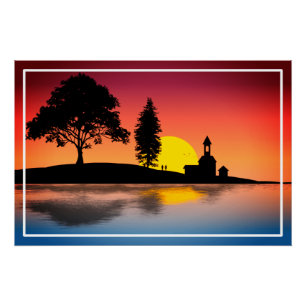 Nature Lake Trees Couple Silhouette Artwork-57178 Poster