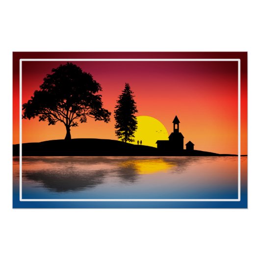 Nature Lake Trees Couple Silhouette Artwork-57178 Poster (Vorderseite)