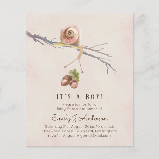 Nature Lieben Snails Kinderdusche Einladungen (Vorderseite)