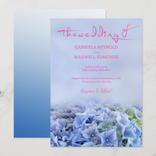 Nature Lila Blue Hydrangea Wedding Einladung (Vorne/Hinten)