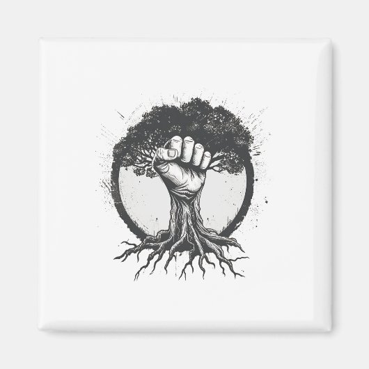 Nature Lover Environmentalist Fist Tree Roots Eart Magnet (Vorne)