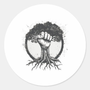 Nature Lover Environmentalist Fist Tree Roots Eart Runder Aufkleber