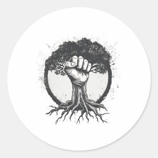 Nature Lover Environmentalist Fist Tree Roots Eart Runder Aufkleber (Vorderseite)