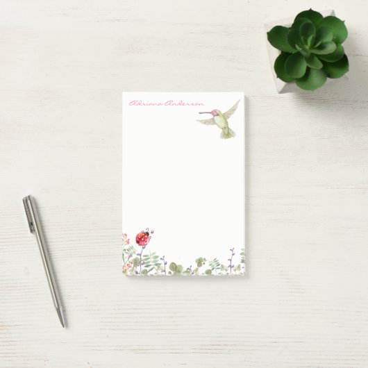 Nature Lover | Hummingbird Ladybug Garden Monogram Post-it Klebezettel (Büro)