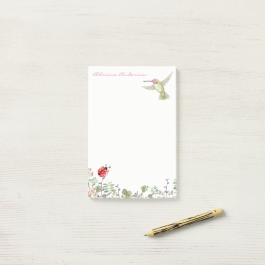 Nature Lover | Hummingbird Ladybug Garden Monogram Post-it Klebezettel (Auf Schreibtisch)