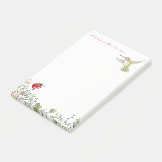 Nature Lover | Hummingbird Ladybug Garden Monogram Post-it Klebezettel (angewinkelt)