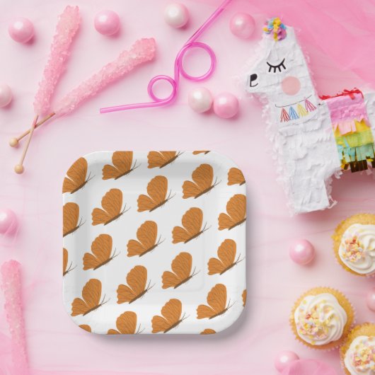 Nature Lover Illustriert Orange Butterfly Pattern Pappteller (Party)